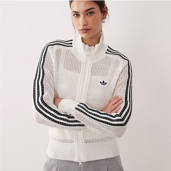 adidas Jackets & Blazers - Adidas White Crochet Track Jacket